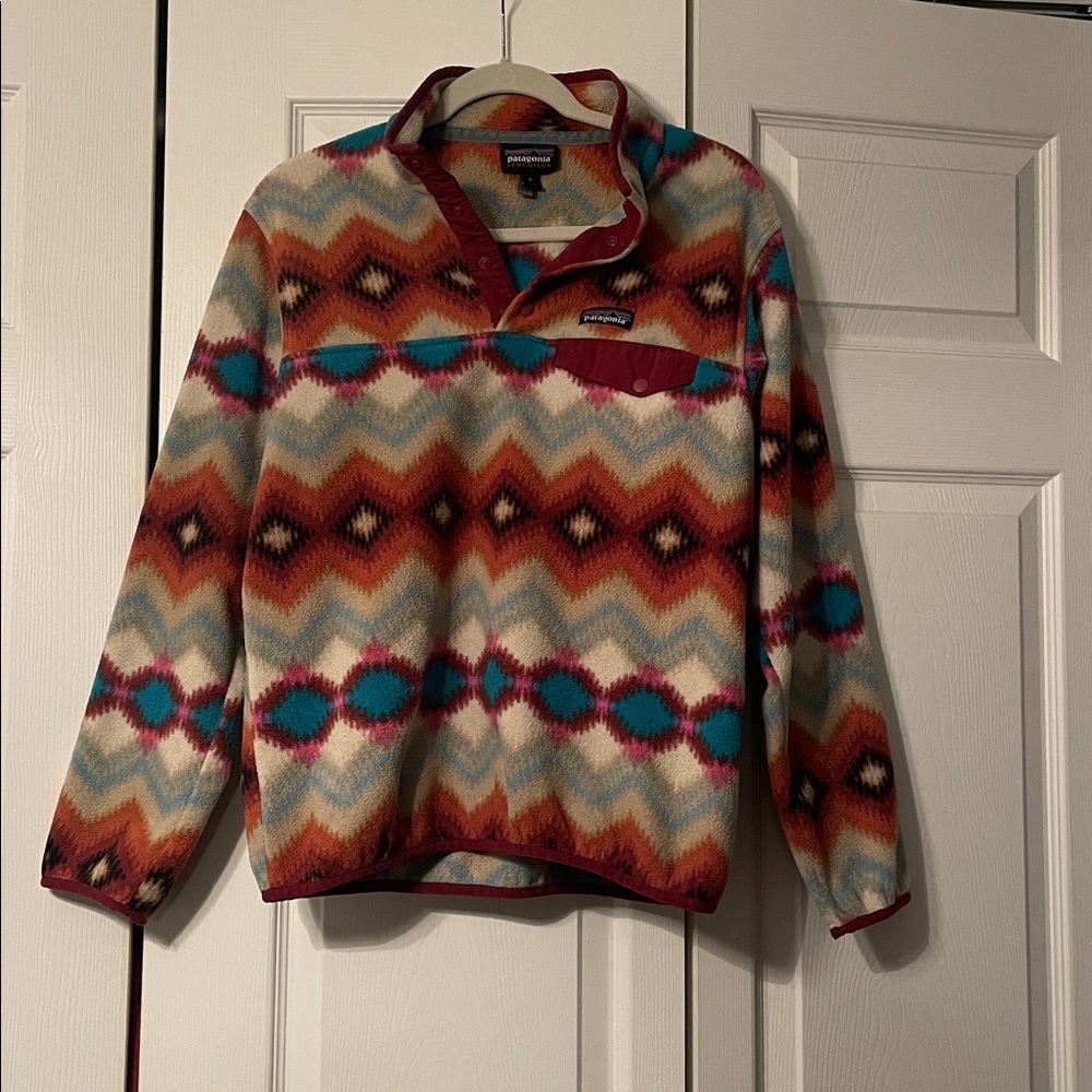 Patagonia Women's Synchilla Snap T Colorful Geometric Pullover Fleece